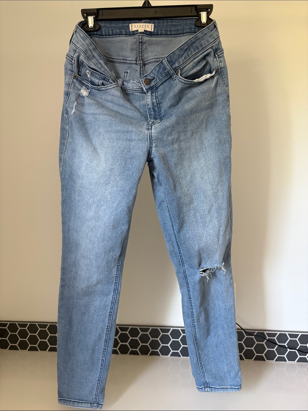 Harper Light Blue Skinny Jeans with Knee Distress